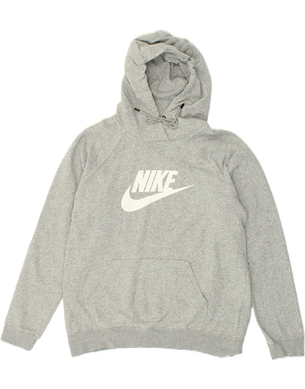 NIKE Mens Graphic Hoodie Jumper Large Grey Hoodie with Typography Text Message