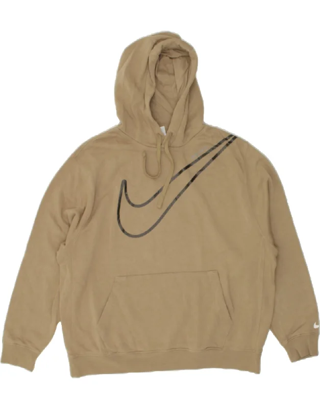 NIKE Mens Graphic Hoodie Jumper XL Beige Cotton Hoodie with Embroidery Detailed Premium