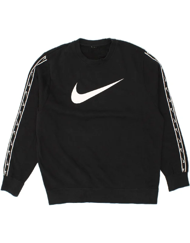 NIKE Mens Graphic Sweatshirt Jumper Large Black Polyester Hoodie with Snap Buttons Easy Quick