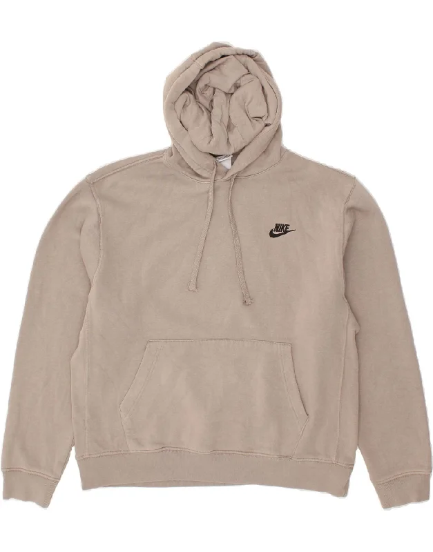 NIKE Mens Hoodie Jumper Medium Grey Cotton Hoodie with Drawstring Waist Adjustable Fitted