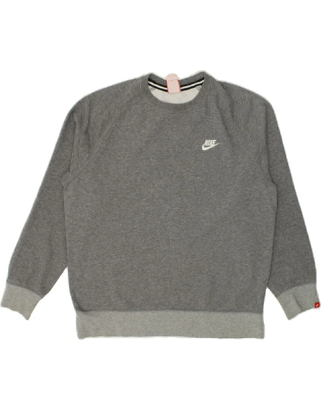 NIKE Mens Sweatshirt Jumper Large Grey Cotton Hoodie with Sequins Glamorous Eye-catching