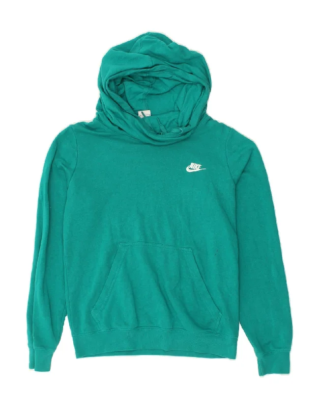 NIKE Womens Hoodie Jumper UK 14 Medium Green Cotton Hoodie with Zipper Placket Modern Functional