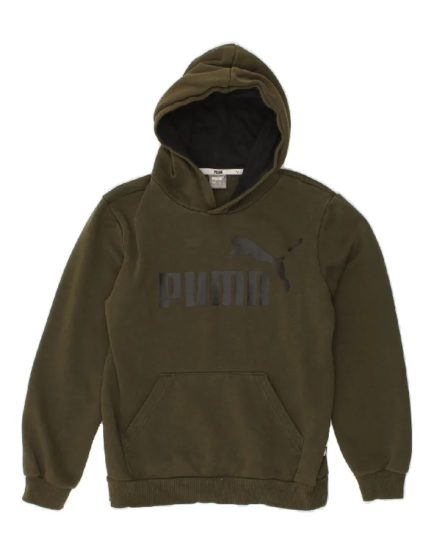 PUMA Boys Graphic Hoodie Jumper 11-12 Years Khaki Cotton Hoodie with Hem Elastic Stretchable Comfortable