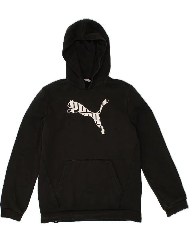 PUMA Boys Graphic Hoodie Jumper 15-16 Years Black Cotton Hoodie with Mock Neck Collared Structured