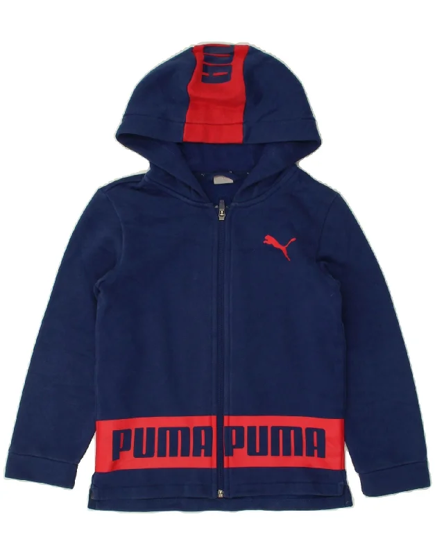 PUMA Boys Graphic Zip Hoodie Sweater 7-8 Years Navy Blue Colourblock Hoodie with Oversized Fit Loose Comfortable