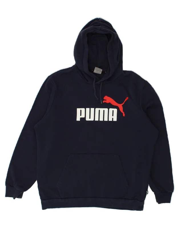 PUMA Mens Graphic Hoodie Jumper Large Navy Blue Cotton Hoodie with Double Zipper Versatile Adjustable