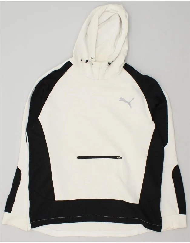 PUMA Mens Graphic Hoodie Jumper XL White Colourblock Cotton Hoodie with Puffed Sleeves Voluminous Trendy