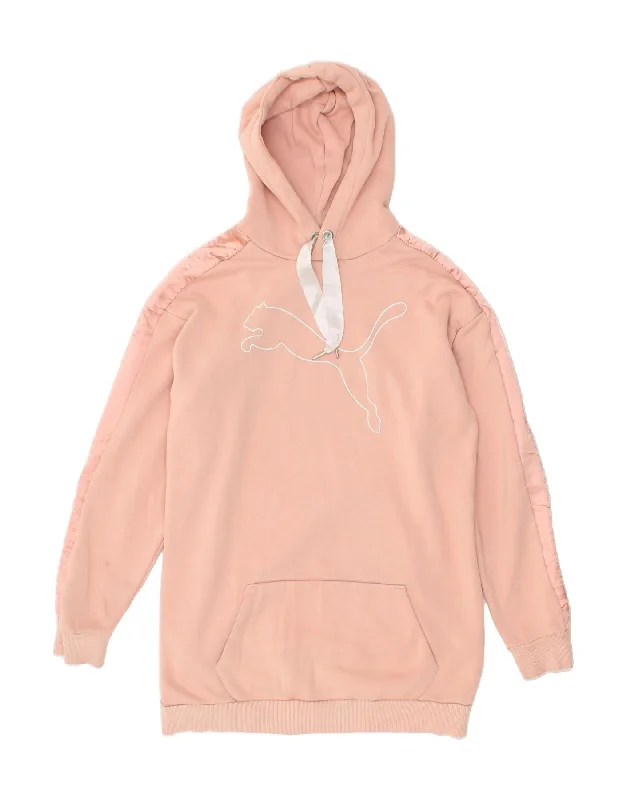 PUMA Womens Oversized Longline Graphic Hoodie Jumper UK 8 Small Pink Hoodie with Pocket Utility Practical