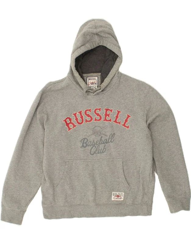 RUSSELL ATHLETIC Mens Graphic Hoodie Jumper Medium Grey Cotton Hoodie with Half-Zip Sporty Casual