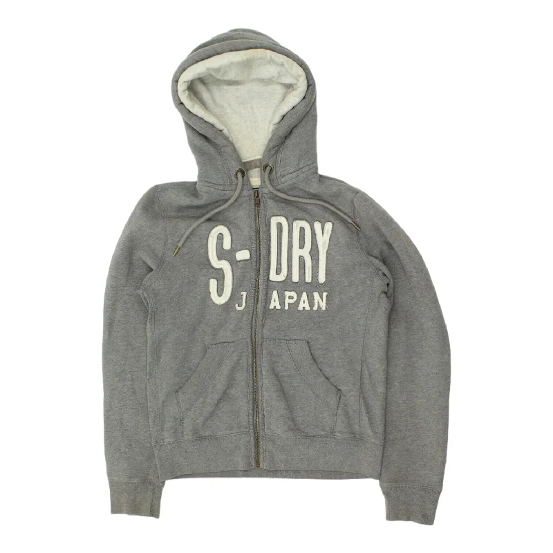 Superdry Womens Grey Full Zip Double Hood Hoodie | Vintage Designer Hoody VTG Hoodie with Sequins Glamorous Eye-catching