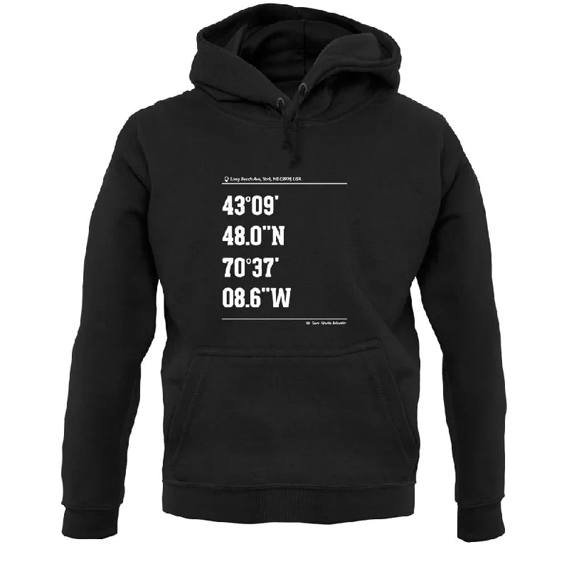 Surfing Coordinates Longsands In York Unisex Hoodie Graphic Hoodie Design Print