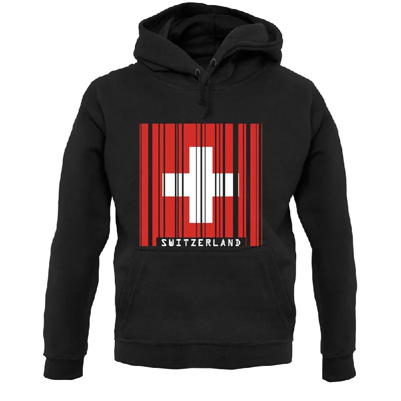 Switzerland Barcode Style Flag Unisex Hoodie Hoodie with Strings Custom Fit Adjustable