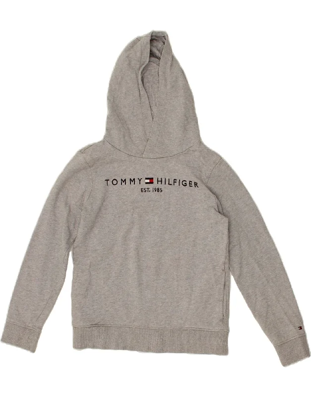 TOMMY HILFIGER Boys Graphic Hoodie Jumper 12-13 Years Grey Cotton Hoodie with Relaxed Fit Easy Casual