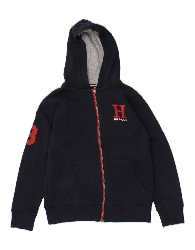 TOMMY HILFIGER Boys Zip Hoodie Sweater 12-13 Years Medium Navy Blue Cotton Hoodie with Raglan Sleeves Sporty Comfortable