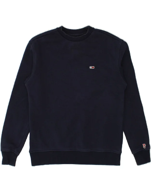 TOMMY HILFIGER Mens Sweatshirt Jumper XS Navy Blue Cotton Hoodie with Hem Elastic Stretchable Comfortable