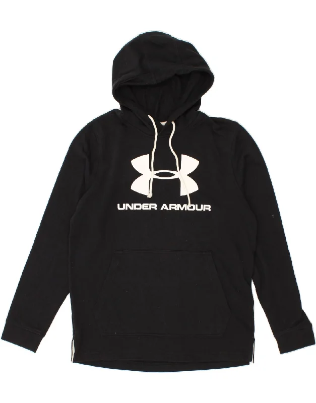 UNDER ARMOUR Mens Graphic Hoodie Jumper Small Black Cotton Hoodie with Magnetic Closure Innovative Modern