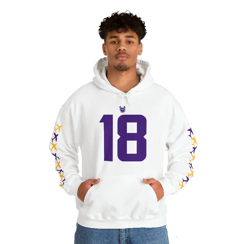 Unisex Heavy Blend™ Hooded Sweatshirt - Jersey #18 + Jet Planes (Sleeves) Hoodie with Half-Zip Sporty Casual