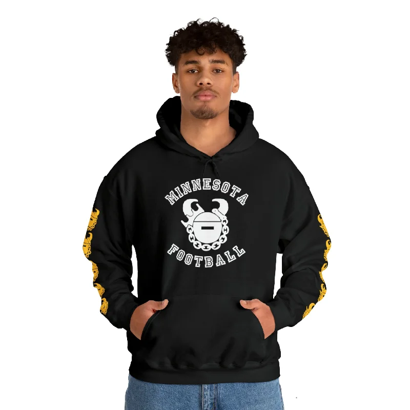 Unisex Heavy Blend™ Hooded Sweatshirt - Minnesota Football + Game Day Helmet (Sleeves) Hoodie with Hem Raw Edge Edgy Unfinished