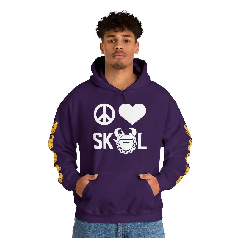 Unisex Heavy Blend™ Hooded Sweatshirt - Peace & Love + Game Day Helmet (Sleeves) Hoodie with V-Neck Classic Versatile