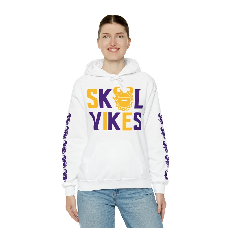 Unisex Heavy Blend™ Hooded Sweatshirt - Vikes + Game Day Helmet (Sleeves) Hoodie with Mock Neck Collared Structured