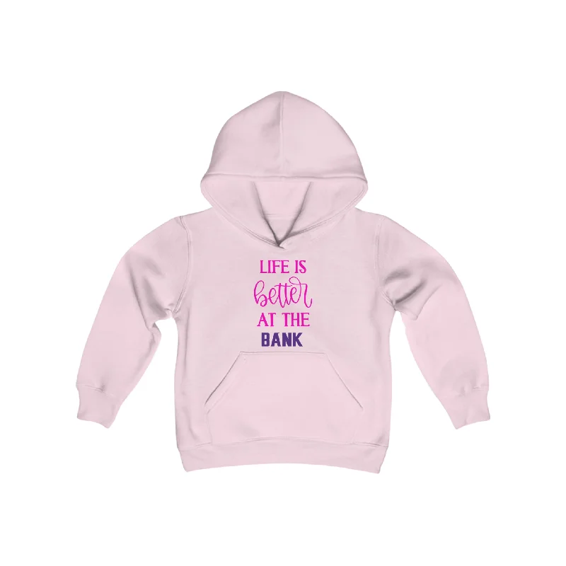 Youth Heavy Blend Hoodie - Life is Better at the BANK Hoodie with Hem Fringe Bohemian Relaxed