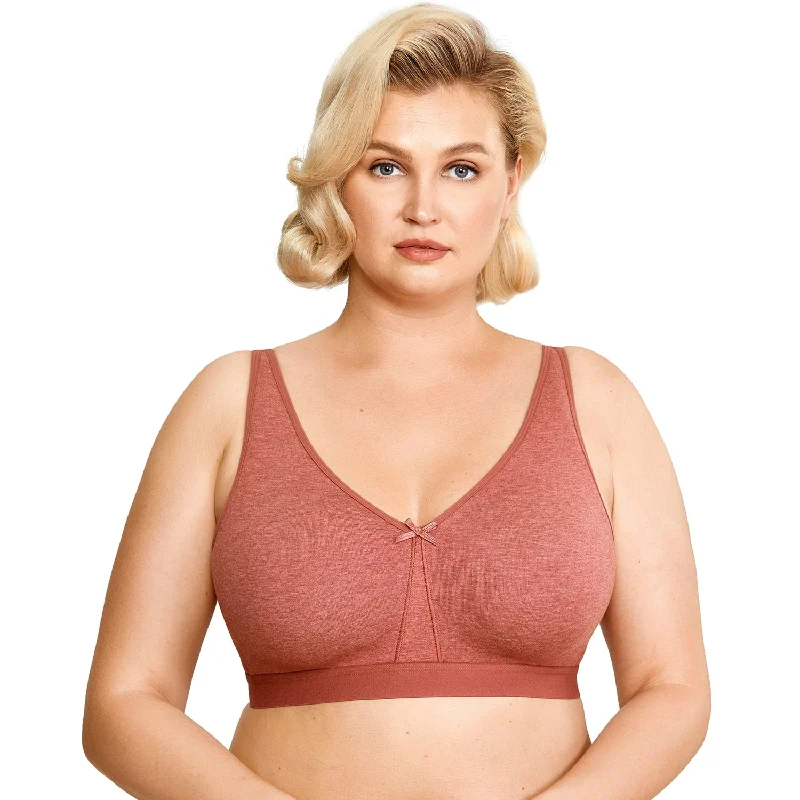 Ayla Unlined Wireless Cotton Sleep Bra |C-G Cup| Red - Indigo Soft Mesh Bra