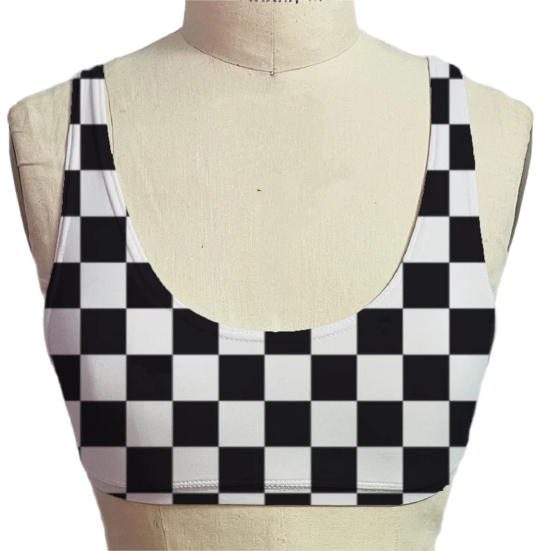 Checkered Micro Scoop Bra Stretchy Full Coverage