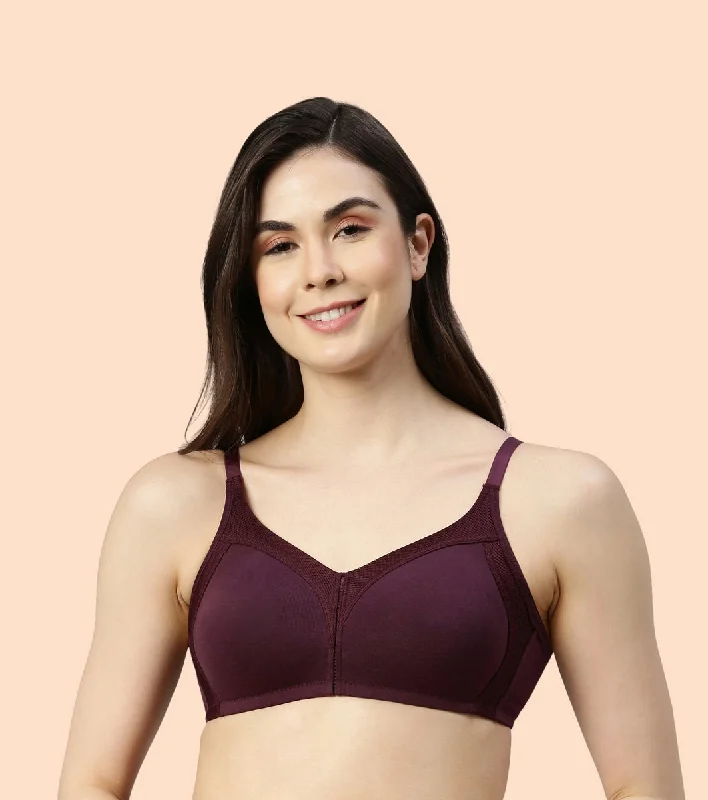 Enamor Fab-Cool AB75 M-frame Jiggle Control Full Support Stretch Cotton Bra for Women- Full Coverage, Non Padded and Wirefree - Purple Chic Lace Bralette