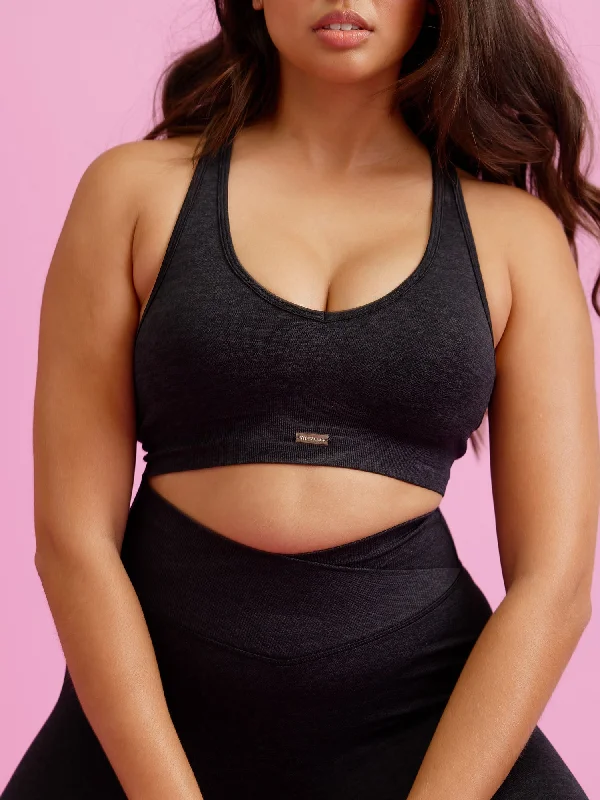 Focus Seamless Sports Bra - Black Marl Chic Satin Bra