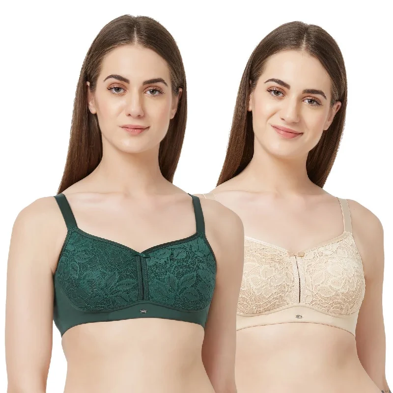 Full Coverage Non Padded Non Wired Lace Bra (Pack Of 2) FB-705 Soft Cotton Bra