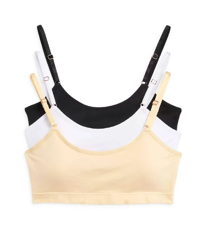 Katie J NYC Girls 3-Pack Seamless Bra Top- Nude, Black, White Sexy Mesh Bralette