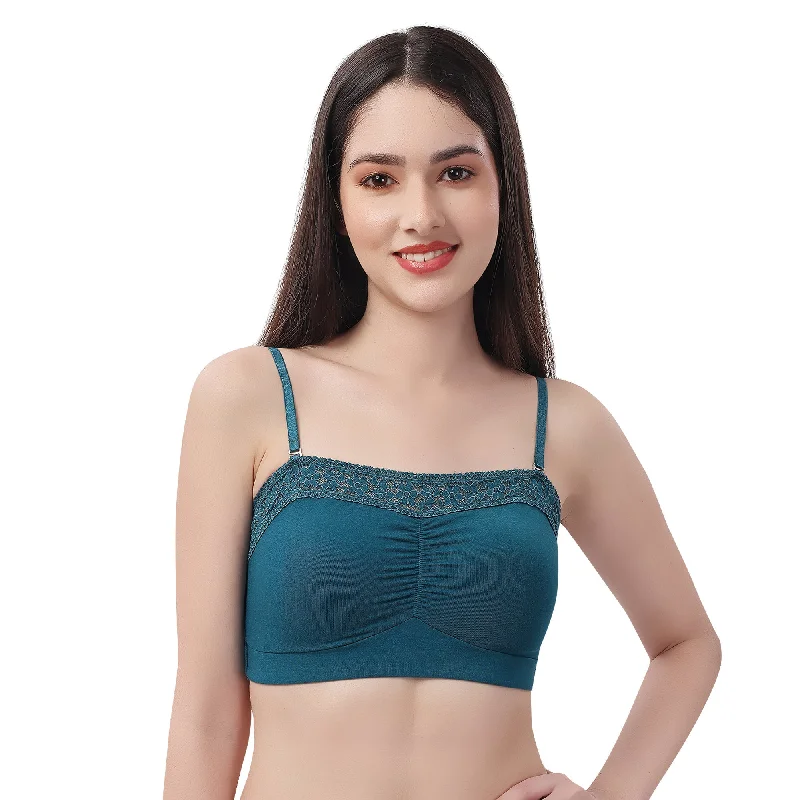 Non Wired Micro Modal Stretch Lacy Bandeau Bra with Removable Pads and Detachable Straps SC-11 Contour Bra Style