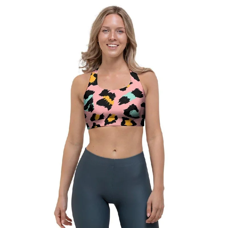 Pink Cheetah Print Sports Bra Adjustable Back Bra