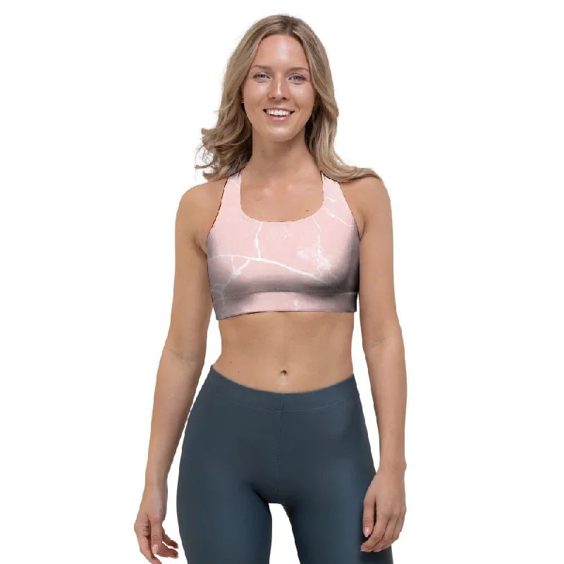 Pink Cracked Marble Sports Bra Adjustable Comfort Bra