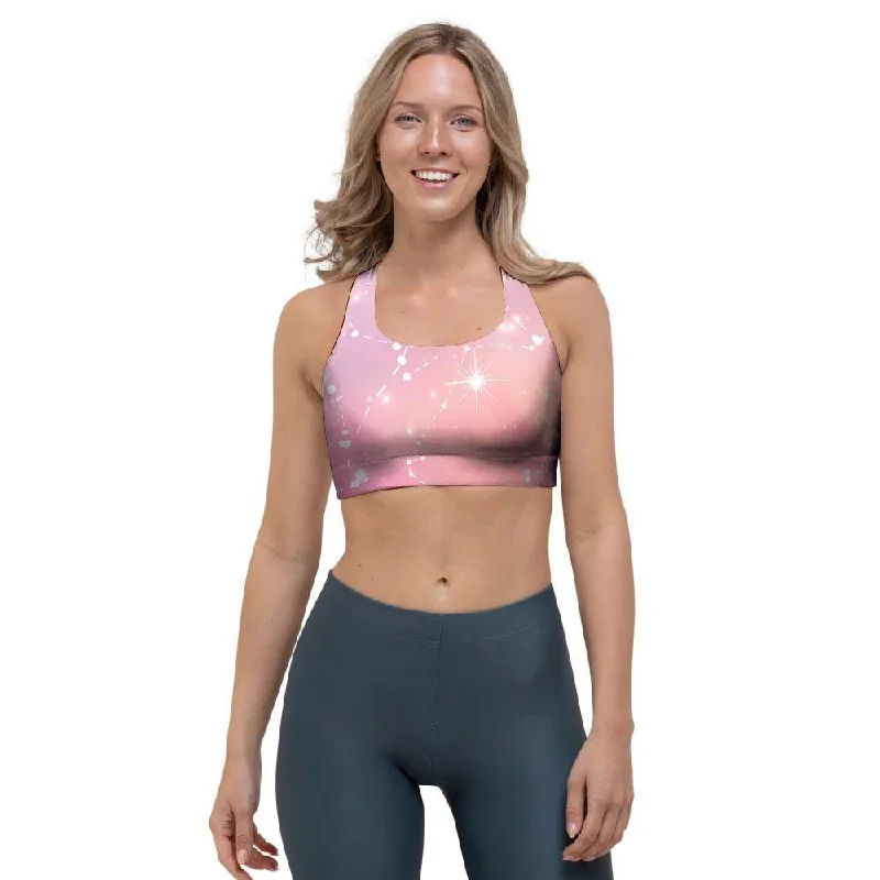 Pink Galaxy Stardust Sports Bra Full Support Bra