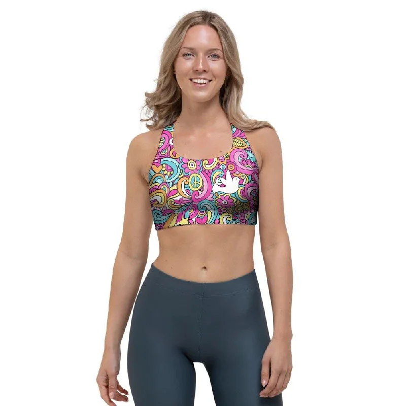 Pink Hippie Psychedelic Sports Bra Comfortable Fit Bralette