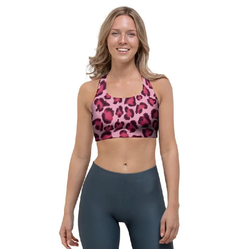 Pink Leopard Print Sports Bra Versatile Bralette Set