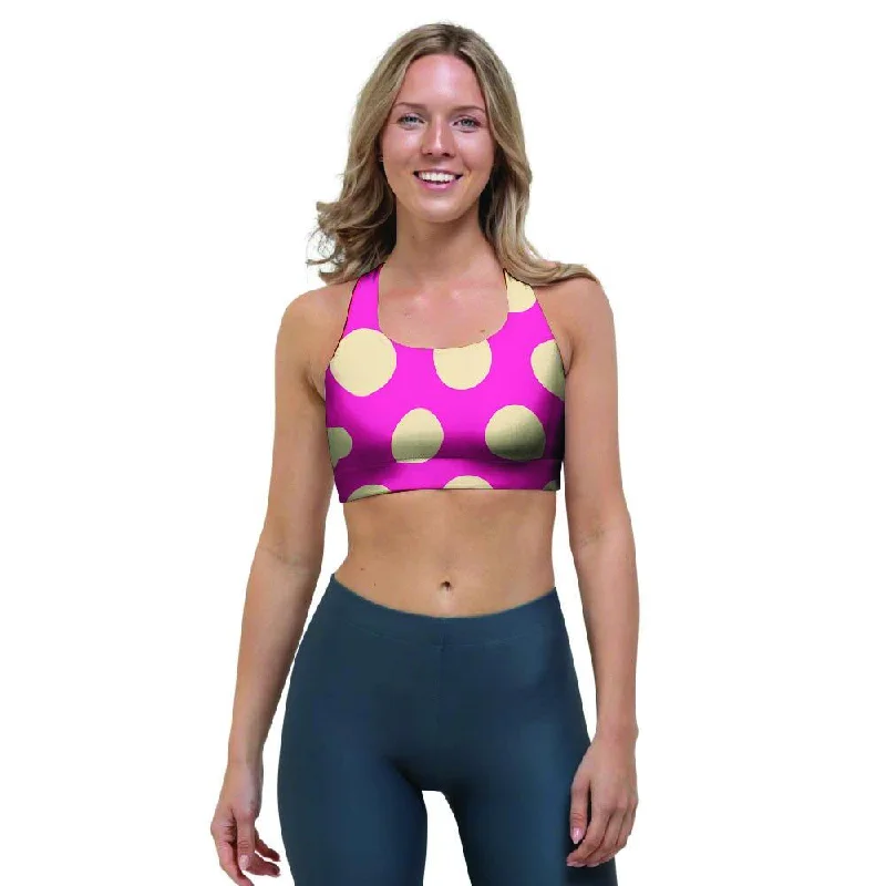 Pink Polka Dot Sports Bra Sports Support Bra