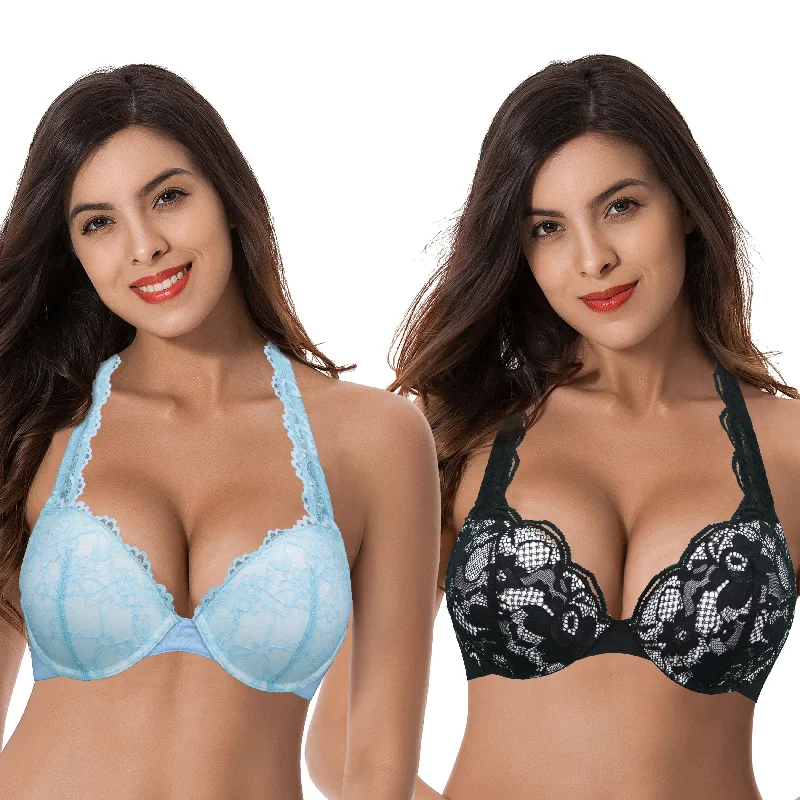 Women's Plus Size Add 1 and a half Cup Push Up Underwire Convertible Lace Bras Fashionable Push-Up Bra