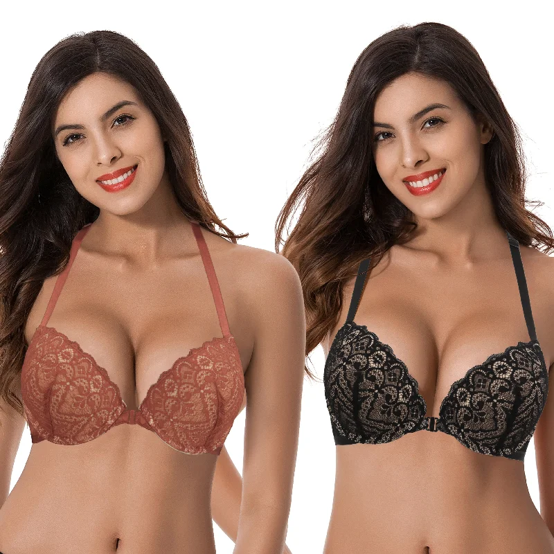 Women's Push Up Add 1 and a half Cup Underwire Halter Front Close Bras Full Support Bra Women's Push Up Add 1 and a half Cup Underwire Halter Front Close Bras Full Support Bra