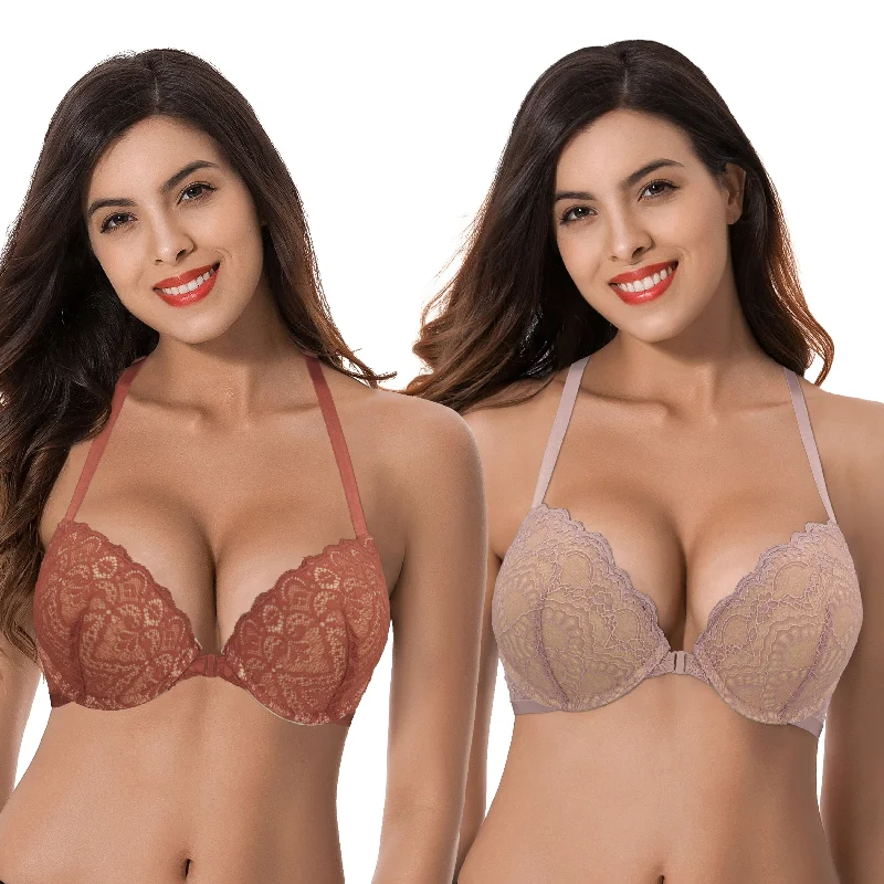 Women's Push Up Add 1 and a half Cup Underwire Halter Front Close Bras Daily Comfort Bra Women's Push Up Add 1 and a half Cup Underwire Halter Front Close Bras Daily Comfort Bra