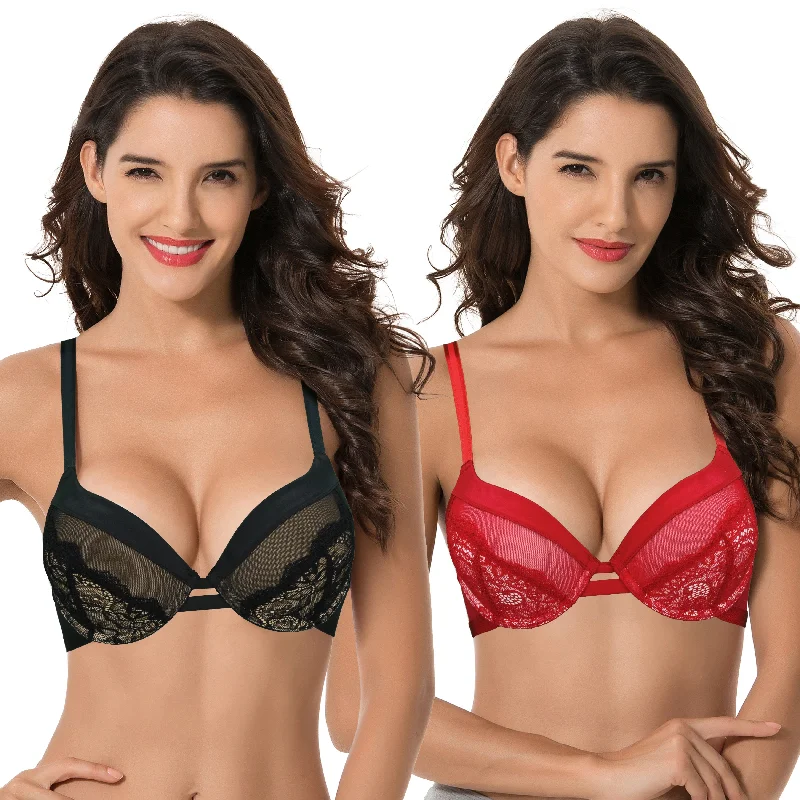 Women's Plus Size Push Up Add 1 Cup Underwire Perfect Shape Lace Bra Elegant Cotton Bra