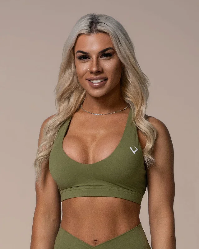 Allure Cross Back Sports Bra - Olive Fashionable Push-Up Bra