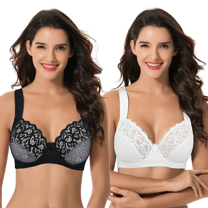 Women's Plus Size Unlined Underwire Lace Bra with Cushion Straps Comfortable Lace Bra Women's Plus Size Unlined Underwire Lace Bra with Cushion Straps Comfortable Lace Bra
