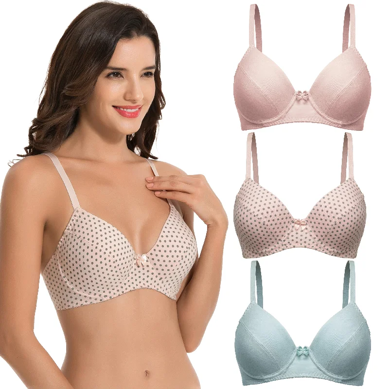 Women's Plus Size Cotton Unlined Balconette Underwire Bras Push-Up Bralette Set