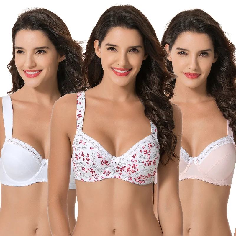 Women's Plus Size Underwired Unlined Balconette Cotton Bra Contour Bra Style