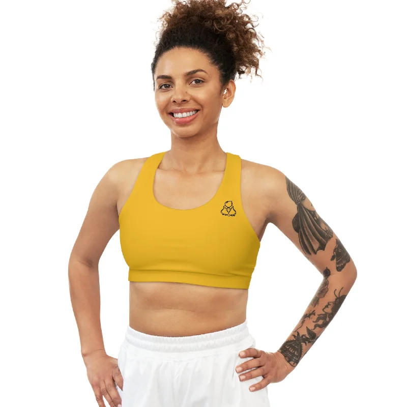 Kickin Chickin Little Black Bo Yellow Sports Bra Supportive Cotton Bra