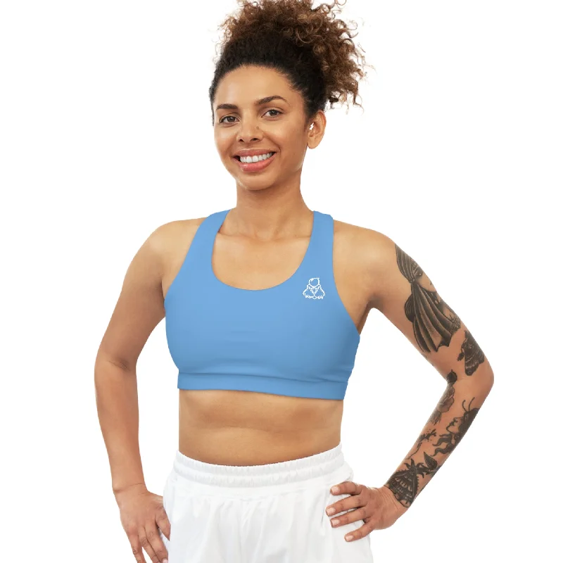 Kickin Chickin Little White Bo Blue Sports Bra Trendy Lace Bra