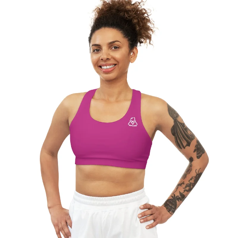 Kickin Chickin Little White Bo Pink Sports Bra Soft Mesh Bra