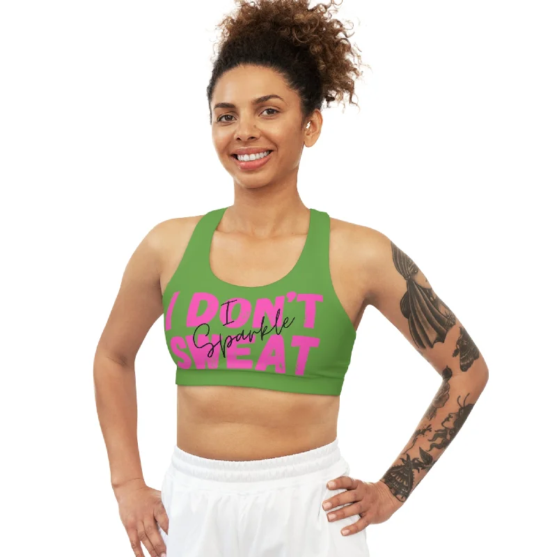 Kickin Chickin Sparkle Green Sports Bra Lace Back Bra